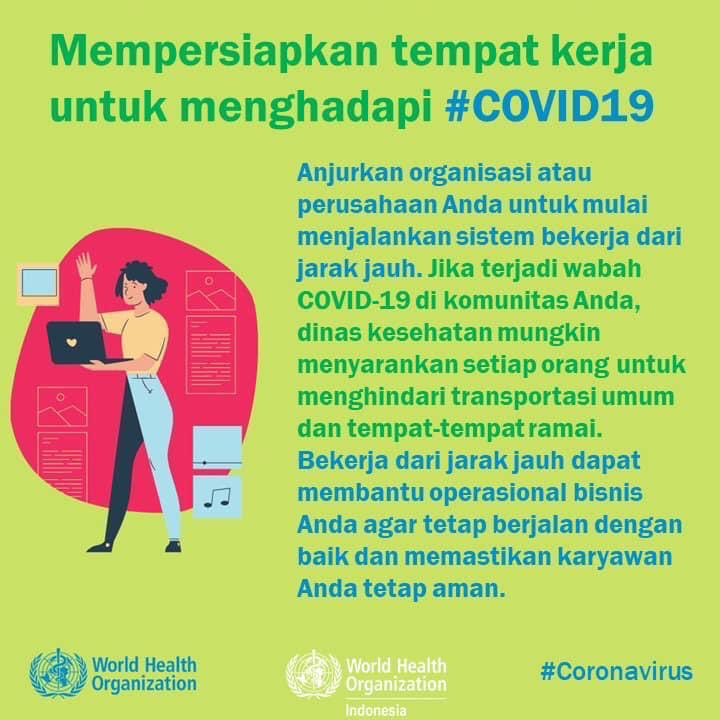 3.) COVID-19 dinyatakan pandemi oleh WHO. Nmn, WHO jg tlh mengeluarkan panduan utk pncegahan COVID-19 di tmpt kerja kita. Mari simak panduan brkut.
#INACRAFT2020 #INACRAFT22nd
#TheBeautyinDiversities
#TheLightofAceh
#CahayaAceh
#PesonaINACRAFTAceh2020
#AcehHalalTourism
#AcehHebat