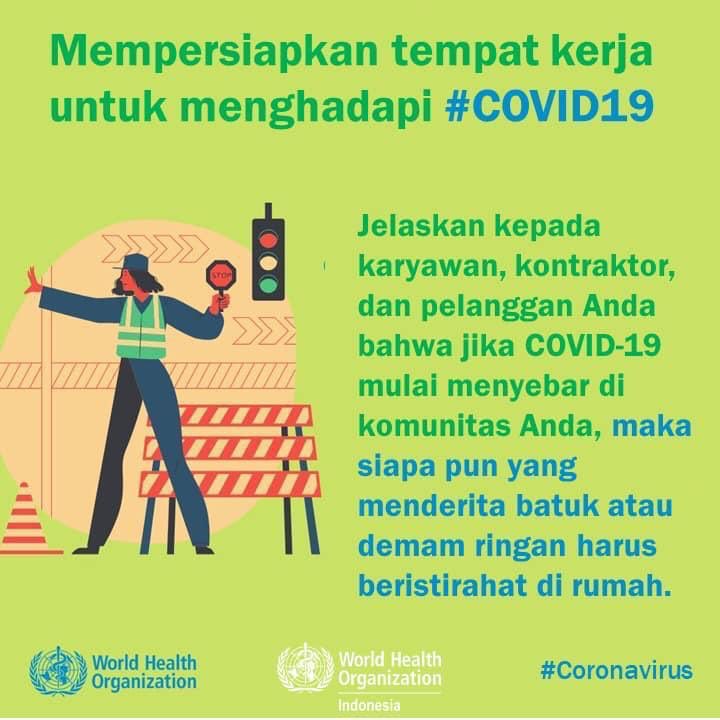 1.) COVID-19 dinyatakan pandemi oleh WHO. Nmn, WHO jg tlh mengeluarkan panduan utk pncegahan COVID-19 di tmpt kerja kita. Mari simak panduan brkut.
#INACRAFT2020 #INACRAFT22nd
#TheBeautyinDiversities
#TheLightofAceh
#CahayaAceh
#PesonaINACRAFTAceh2020
#AcehHalalTourism
#AcehHebat