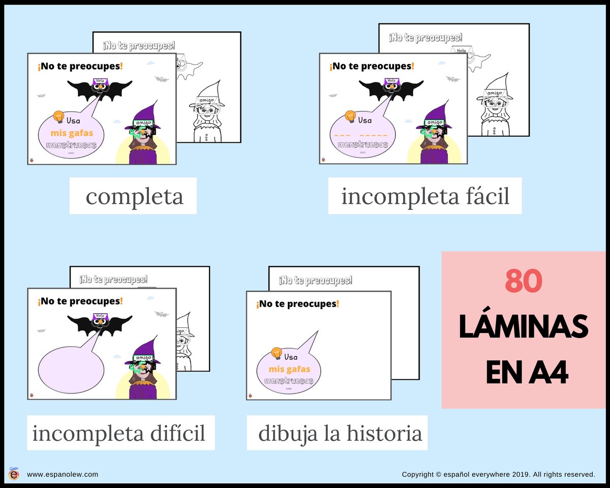 espanolew's tweet photo. 😎Descubre la historia de repaso ´mis gafas monstruosas´ para que tus peques ayuden a la bruja a jugar con sus conocimientos mediante unas gafas muy especiales. 
https://t.co/Y0DUirEhiC #TeachEspEw #ELEparaNiños #elerecursos #spanishteacher #enseñarespañol #myspanishclass https://t.co/ZGhWaes5aT