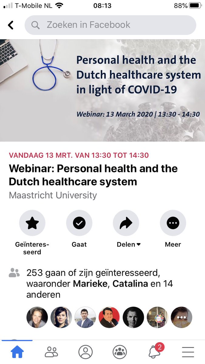 The university organises webinars on relevant topics relating to Corona situation: today the first on personal health and the Dutch Health Care System; facebook.com/events/s/webin…