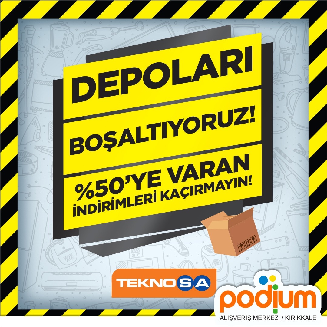 Teknosa’da depoları boşaltıyoruz! 💻 📱 ⁣
⁣
Kırıkkale Podium Avm Teknosa’da %50’ye varan indirim fırsatları sizleri bekliyor. 🥳  19 Mart’a kadar geçerli olan bu kampanyayı kaçırmayın. 🛒 Teknosa -2. katta. ✨ ⁣