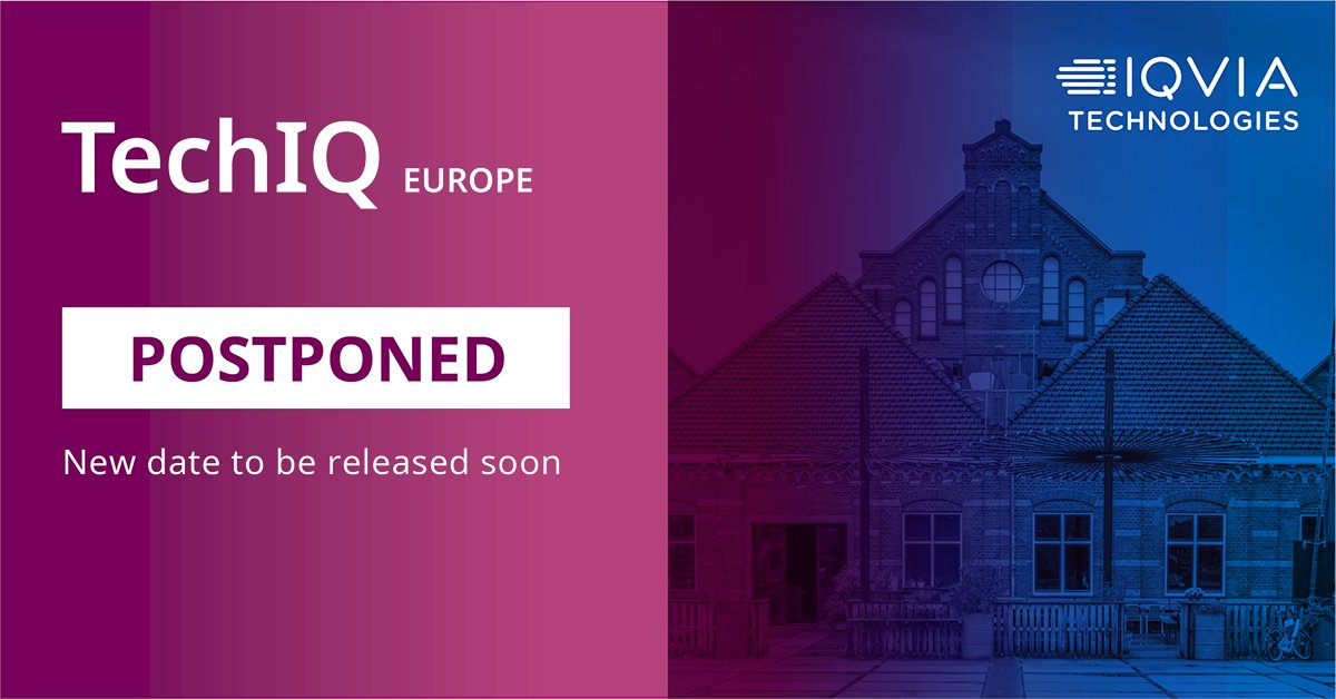 IQVIA_global's tweet image. As a precaution to prevent any health risk associated with COVID-19, we have decided to postpone our #TechIQ Europe 2020 event. If you would like to know more about our technology offerings, please contact our #IQVIATech team here: bit.ly/3b31se7