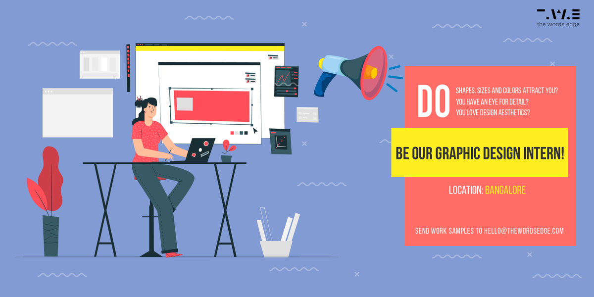 the_wordsedge's tweet photo. We are hiring for the positions below.👇Please send in your resumes and work samples to hello@thewordsedge.com‼️ 😍
Job Type: Full-time/Internship
Location: HSR Layout, Bangalore
#TheWordsEdge #BusinessDevelopmentIntern #GraphicDesignerIntern #GDIntern #ContentEditor https://t.co/Kt9CpxvX8a