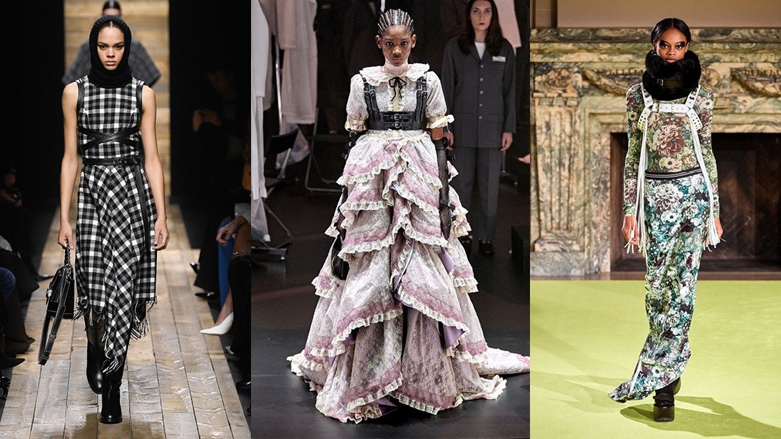 VogueRunway's tweet photo. The harness has officially trickled up to the most influential women’s runways of fall 2020. https://t.co/u8beUpZ8or https://t.co/SkW96lHSlg
