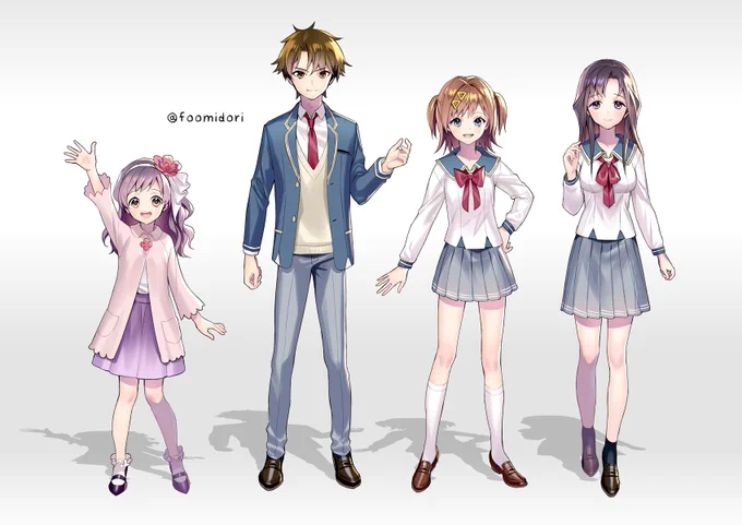 6頭身前後学生キャラデザ 