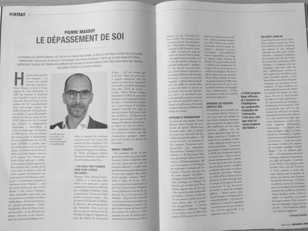 Le #portrait <a href="/Q_portraits/">Quintessence</a> de <a href="/pierre_massot/">Pierre Massot</a> repris dans la #presse. Ici, dans le <a href="/DecideursJur/">DécideursJuridiques</a> du mois de mars #avocat