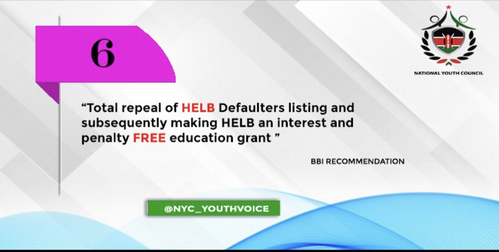 NYC_YouthVoice's tweet photo. Total repeal of HELB Defaulters listing and making HELB an interest and penalty free education loan.
#VijanaNaBBIKE  @RoySasaka https://t.co/FunBheu4TA