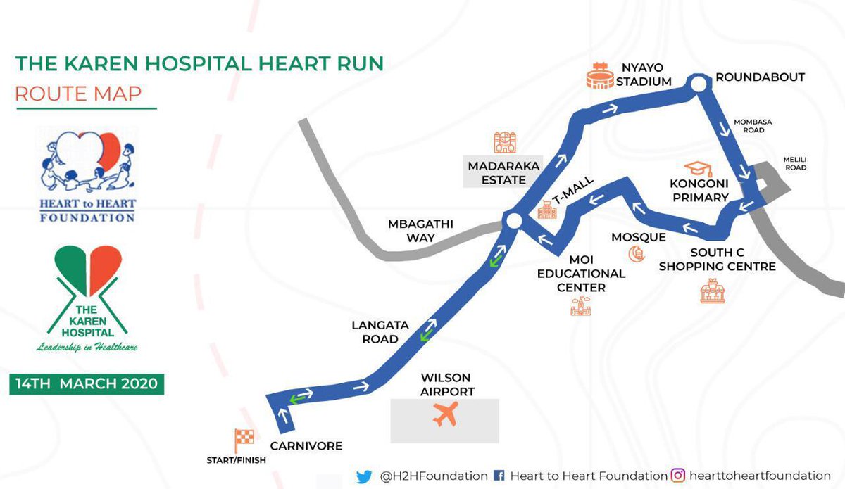 InformAction_KE's tweet image. ⛔ Traffic Plan - 14th March 2020. The Karen Hospital Heart Run scheduled Tomorrow Saturday! Above route! Please Plan your movement accordingly. #karenheartrun @Ma3Route