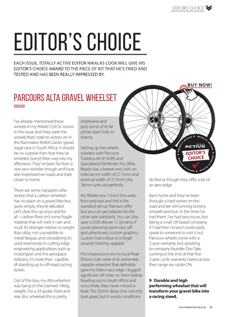 "Used, abused but still running true and buttery smooth" @nikalascook Editor's Choice is the <a href="/rideparcours/">Parcours Velo</a> Alta #gravel wheelset totallyactivemag.co.uk/imag/taspring2…