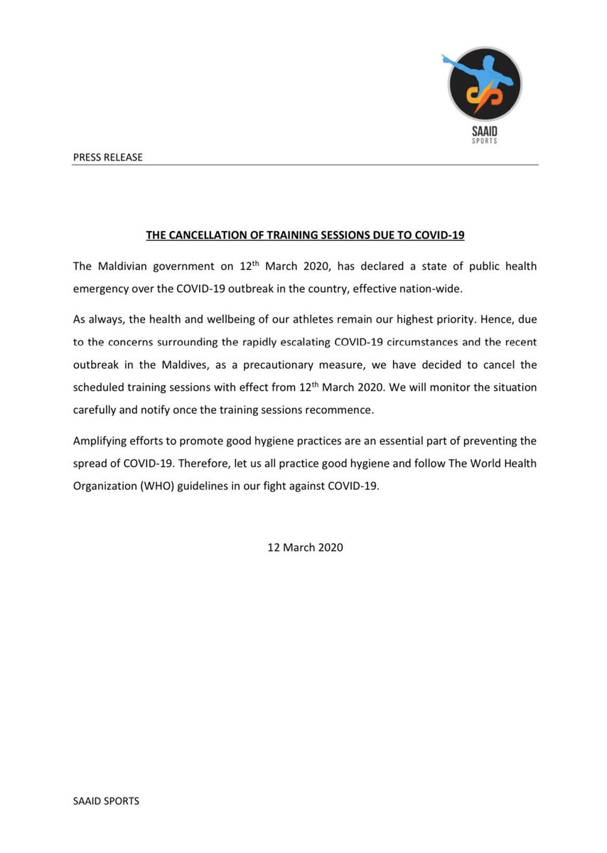 Saaid Sports Statement: COVID-19