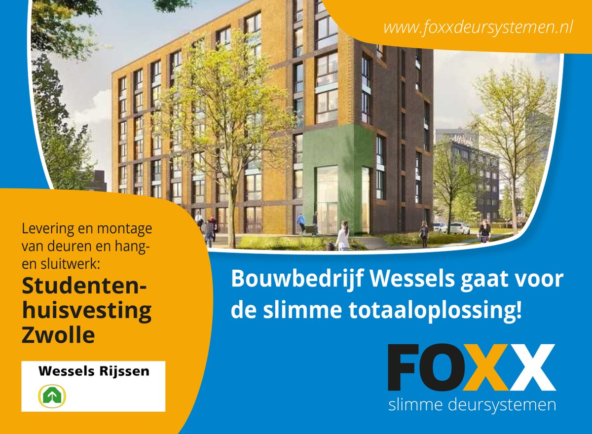 Voor het project: Studentenhuisvesting in #Zwolle ging 
<a href="/WesselsRijssen/">Wessels Rijssen</a> voor de slimste oplossing: de levering en montage van deuren en hang- en sluitwerk via Foxx! #slim #deuren #hangensluitwerk