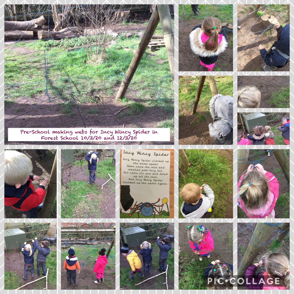 Heronswood_Sch's tweet photo. In Forest School this week the children have been making spiders webs for Incy Wincy Spider, continuing their learning of nursery and number rhymes. #eyfsforestschool https://t.co/5QWE6rBCPO
