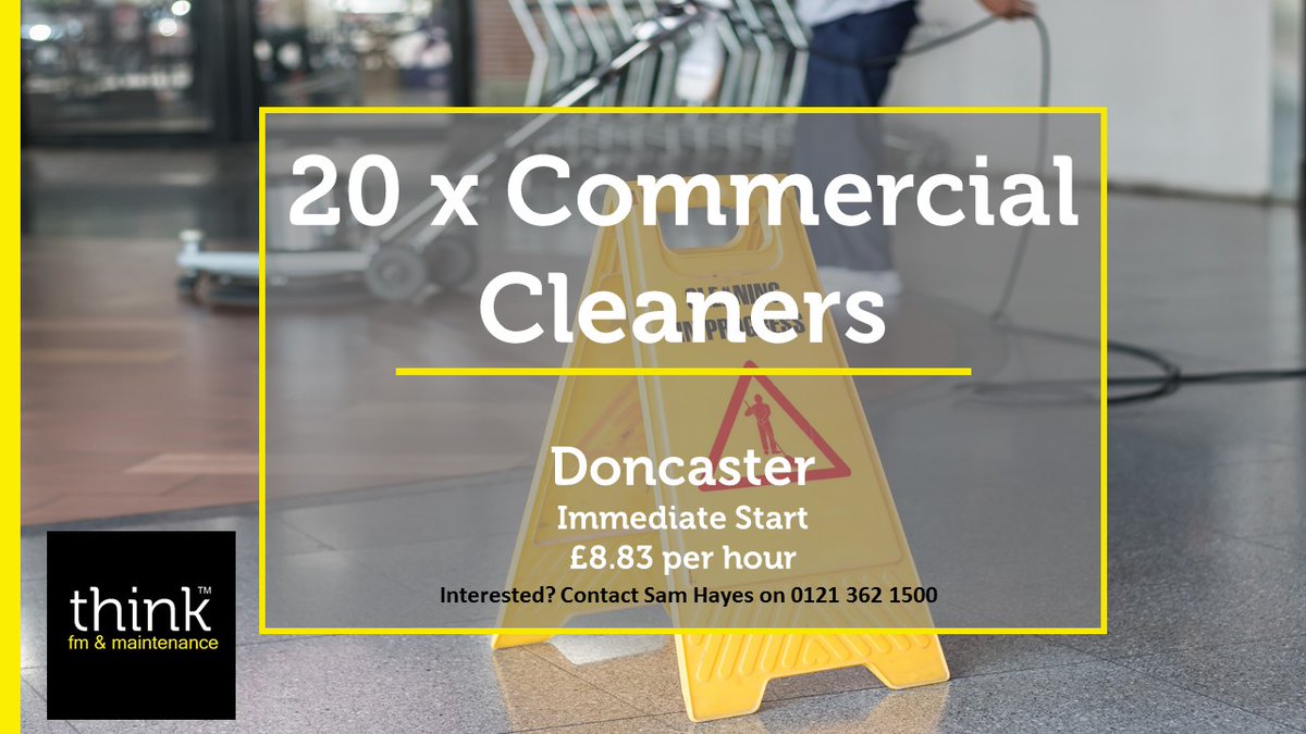 ThinkRecruit's tweet photo. ⛔We are looking for Commercial Cleaners in Doncaster⛔
Immediate starts available.
💷 £8.83 per hour 💷

📲 Contact Sam Hayes on 0121 362 1500 📲 

#cleaning #fm #jobalert #newjobalert #hotjobs https://t.co/5AZGWPWz6J