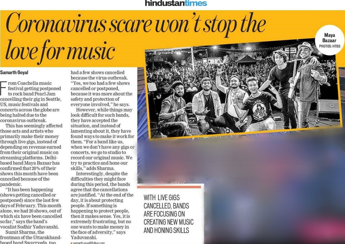 If something is happening to protect people, then it makes sense. We are working on our originals these days. Our love for Music is unstoppable.🎶
#mayabazaarband #sudhiryaduvanshi #bollywood #CoronavirusPandemic #CoronaOutbreak #CoronaVirusUpdate  @htcity @HindustanTimes #htcity