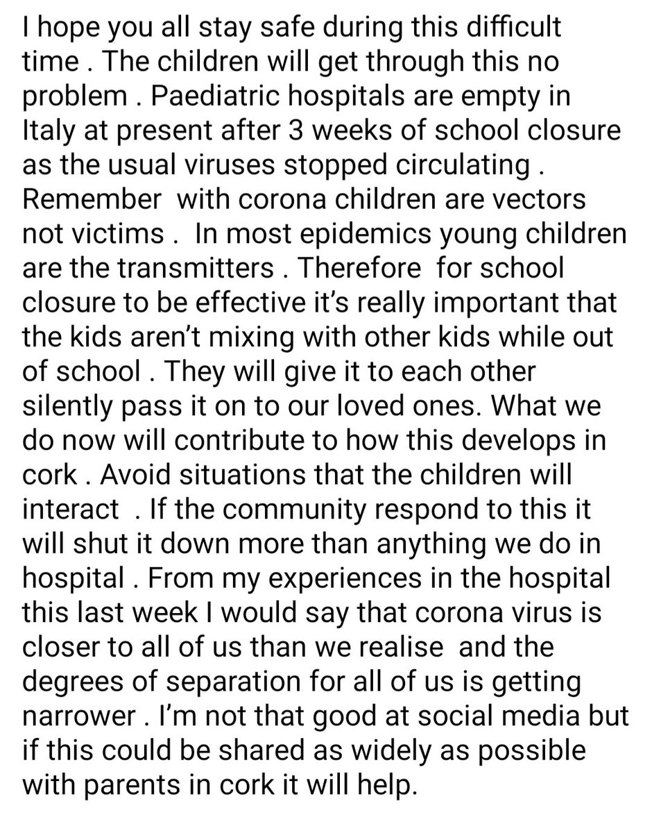 cnof83's tweet photo. Important message from a paeds consultant in Cork especially now all kids are off school, preschool etc #Covid_19 #IrelandLockdown #Coronavirusireland https://t.co/Ivq6QiWM5n
