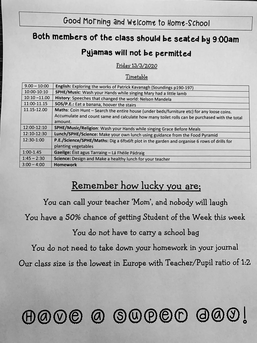 MichelleCullot1's tweet photo. They’ll get some land😂First Day of Home School surprise for my two students. A memorable Friday the 13th😂 #IrelandLockdown #Covid_19 https://t.co/sjUZvkNstt