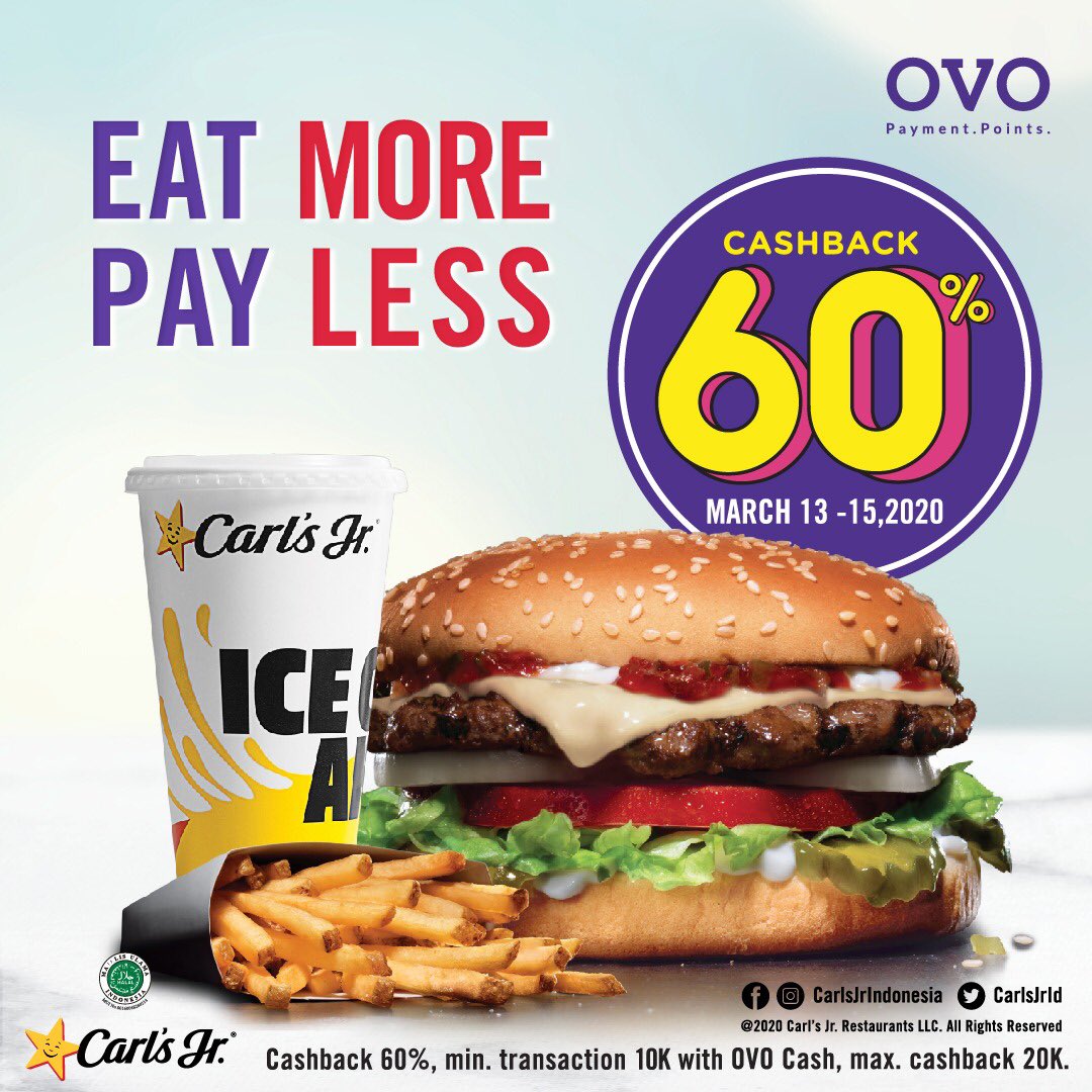 CarlsJrID's tweet photo. Gajian masih lama?
Gak usah khawatir!
Bayar pakai OVO dan dapatkan cashback langsung 60%.
Minimum pembelian hanya Rp 10.000,- saja dan maksimum cashback Rp 20.000,- per transaksi/periode/merchant.
-
-
#CarlsJrID #CarlsJr #Chargrilledburger #OVO #EatMorePayLess #Promo https://t.co/6BijkwmFee