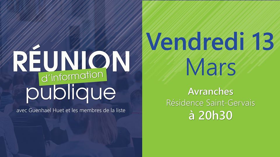 AvranchesC's tweet photo. Ce soir rendez-vous à la Résidence Saint-Gervais à 20h30 pour une réunion d'information publique avec @guenhaelhuet et les membres de la liste. 

#Election2020 #Municipales2020  #avranches #saintmartindeschamps #avranchessaintmartincestvous #manche #municipalesavranches https://t.co/aVrTbiJDiD