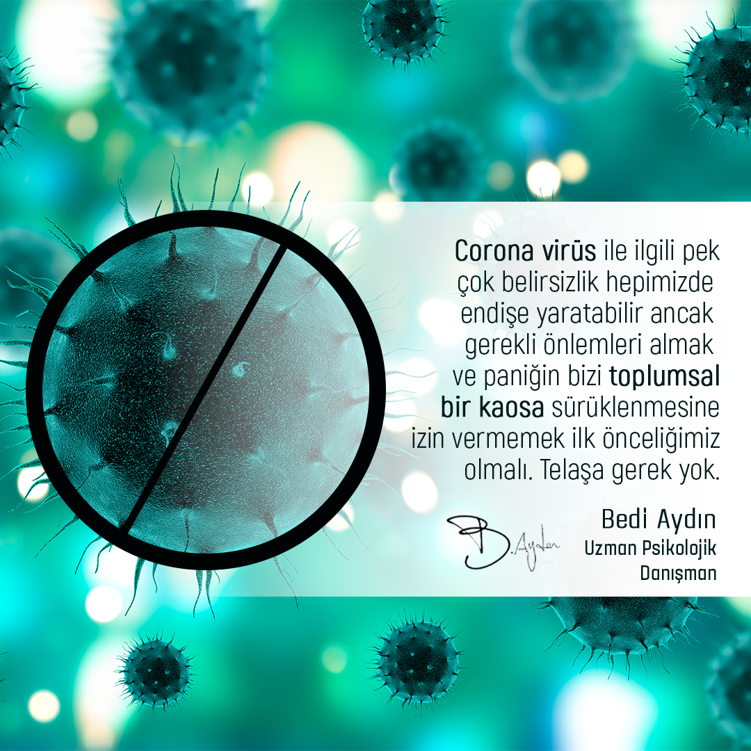 Gerekli önlemleri almak ve paniğin bizi toplumsal bir kaosa sürüklemesine izin vermemek ilk önceliğimiz olmalı.

#coronaturkiye #CoronaViruesue #coronavirus #psikolojikdanisman #uzmanpsikolog #yetkinmücadele