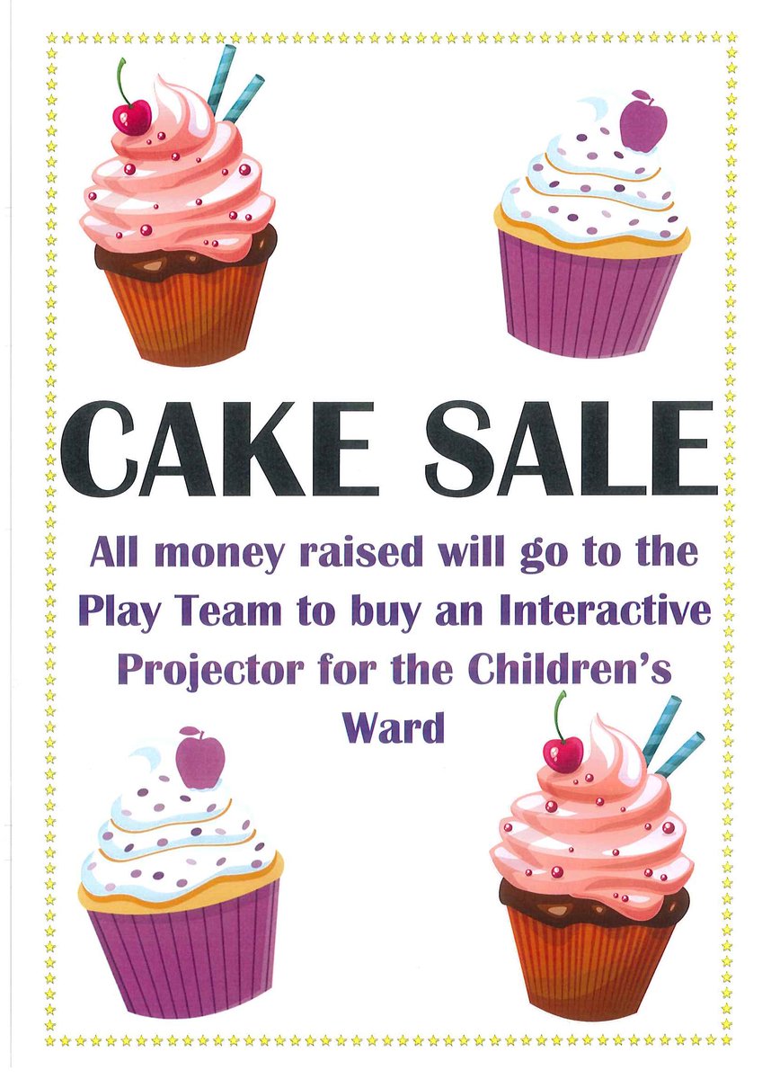FHealthCharity's tweet image. 🍰🧁Frimley Park Hospital #CakeSale🍩🍭
Children&apos;s Ward
Monday 16th March
10-2pm
Main Entrance

All money raised will go towards the Play Team to buy an #InteractiveProjector for the children&apos;s ward

Don’t forget to bring in your pennies and enjoy a delicious piece of #cake.🧁🍰