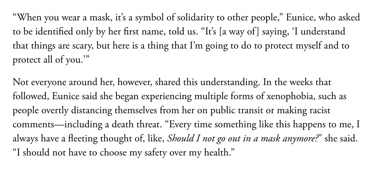 TMclaughlin3's tweet photo. A Hong Konger in New York City received a death threat recently for wearing a mask in public. She spoke, quite eloquently, to @YasmeenSerhan about the experience and talked about how SARs in 2003 shaped her reaction to the current COVID-19 outbreak:
https://t.co/rEKDOW5cY5 https://t.co/fUgg41k9Ik
