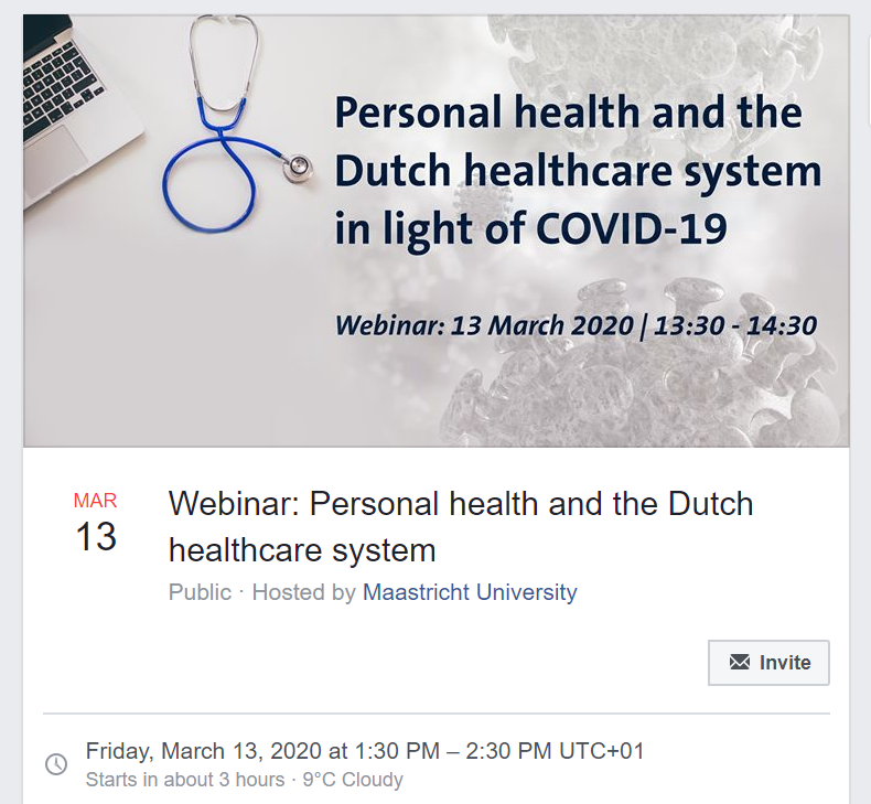 Join today's webinar on personal health and the Dutch healthcare system in light of #Covid_19 with <a href="/ChristianHoebe/">Prof.dr. Christian Hoebe</a> and other panel members. 
facebook.com/events/s/webin…
@MaastrichtU, <a href="/MaastrichtUMC/">Maastricht UMC+</a> <a href="/CAPHRI_UM/">CAPHRI</a> #ThisIsPublicHealth #TIPHEurope