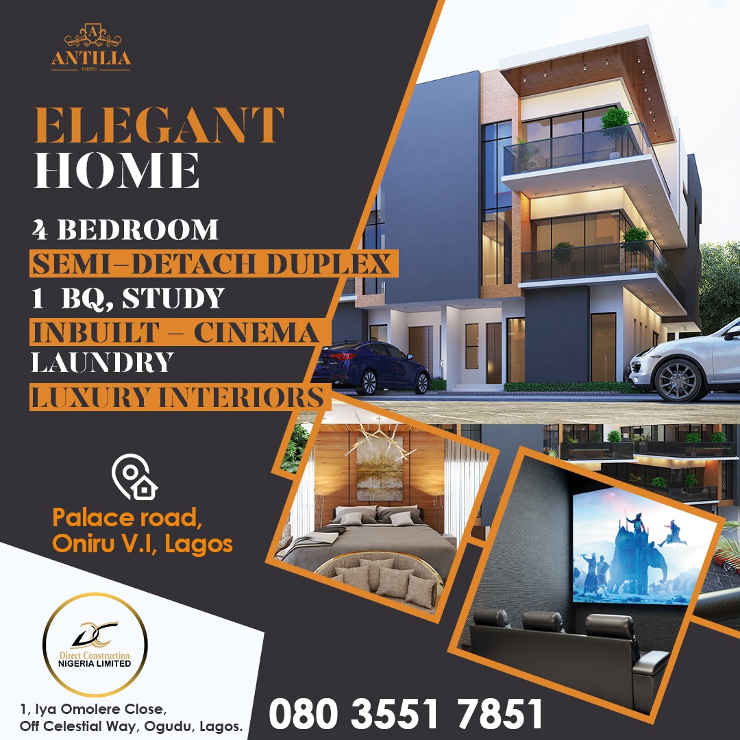 Peithosads's tweet photo. Elegance on the Island!

Own a house in the right neighbourhood - Oniru, Victoria Island, Lagos.

Calls only - 08035517851
WhatsApp only - 07088802948
Email - peithosads@gmail.com

https://t.co/WNp7IU7YOG
https://t.co/ivUVCkvRMr

 #residential  #property #properties #offers https://t.co/kTUKS0JPLJ