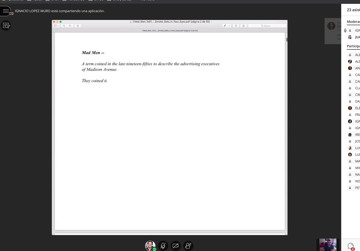 master_guion's tweet photo. El coronavirus nos ha obligado a trasladar las clases al mundo virtual. Estamos “conectados” con el guionista Natxo López, que continúa su taller de escritura de escenas. https://t.co/oMLzSvi3oY