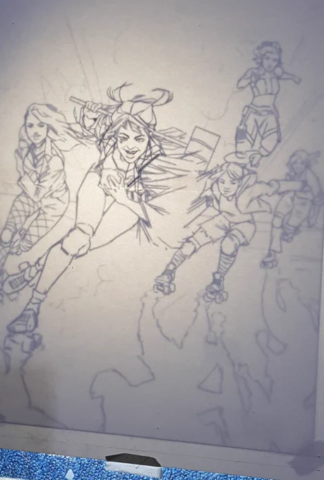 Tracing done! And I did end up doing a kind of explosion for the background, though not to visible here since I used a blue pencil to draw them. Apparently explosions solve everything ? 