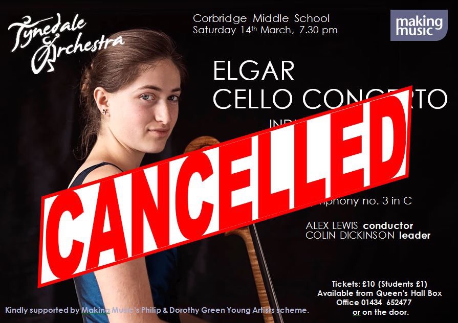 Sadly, we have made the decision to cancel Saturday’s concert. We hope to reschedule at a later date. #hexham #corbridge #northumberland