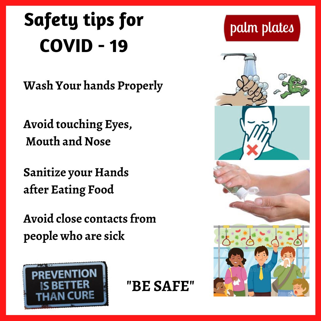 Safety tips for COVID - 19, Prevention is better than Cure, Be Safe...

Visit:- palmplatesindia.com

#besafecoronavirus #preventcoronavirus #preventvirus #LetUsFightCoronaVirusTogether #COVID19 #health #buildingimmunity #whocoronavirus #whocovid19  #palmplatesindia