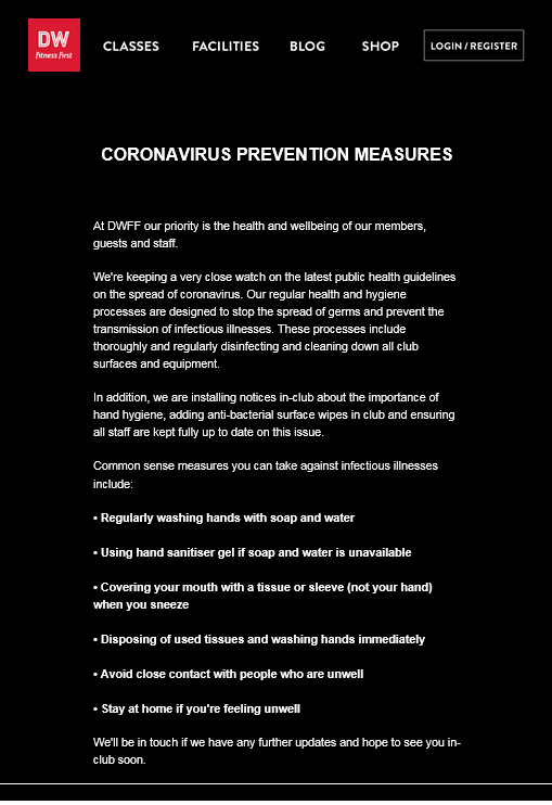FitnessFirst_UK's tweet photo. *Member Notice regarding Coronavirus prevention measures* 

We would encourage members to also bring their own sanitisers as during this time it can become difficult for companies to order in large quantities of sanitiser due to shortages. Thanks. https://t.co/Wq4hZgLhuZ