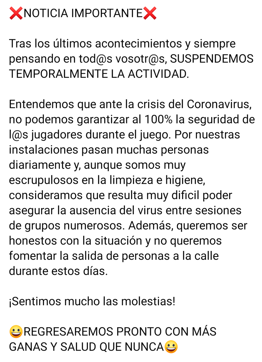 CERRAMOS TEMPORALMENTE