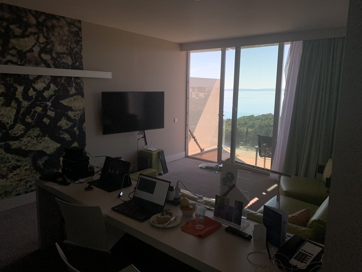 I talked myself into being upgraded into a suite from a room cheaper than a London serviced apartment. It has a long work table and the kind of internet that makes my work easier.