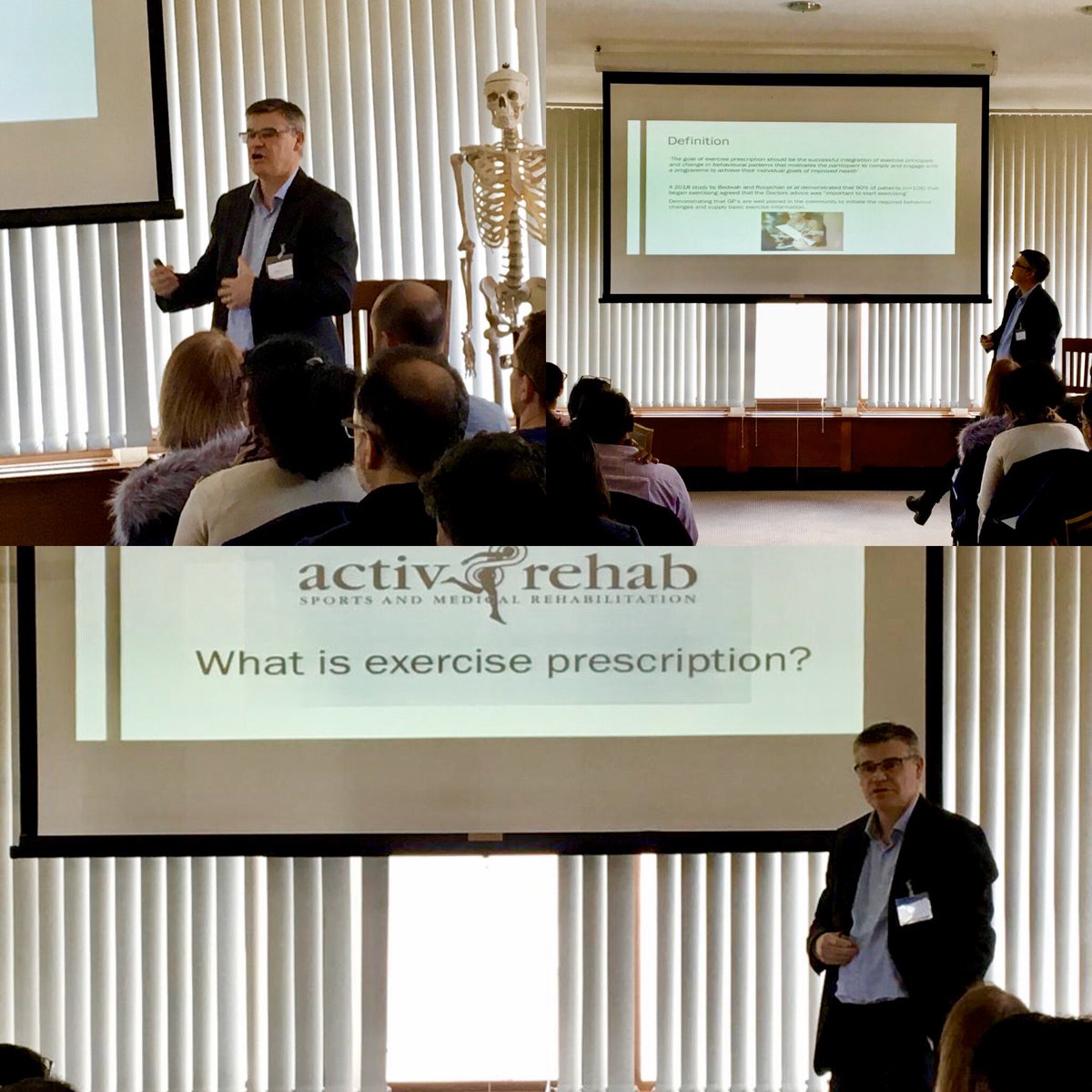 Activ8rehab's tweet photo. Tom presenting on exercise prescription at the @SurreyOrtho 9th annual GP Study day. #physio #gpeducation #activ8rehab #surreyorthopaedic @SilvermereGC https://t.co/5d7ZlaKJ9a
