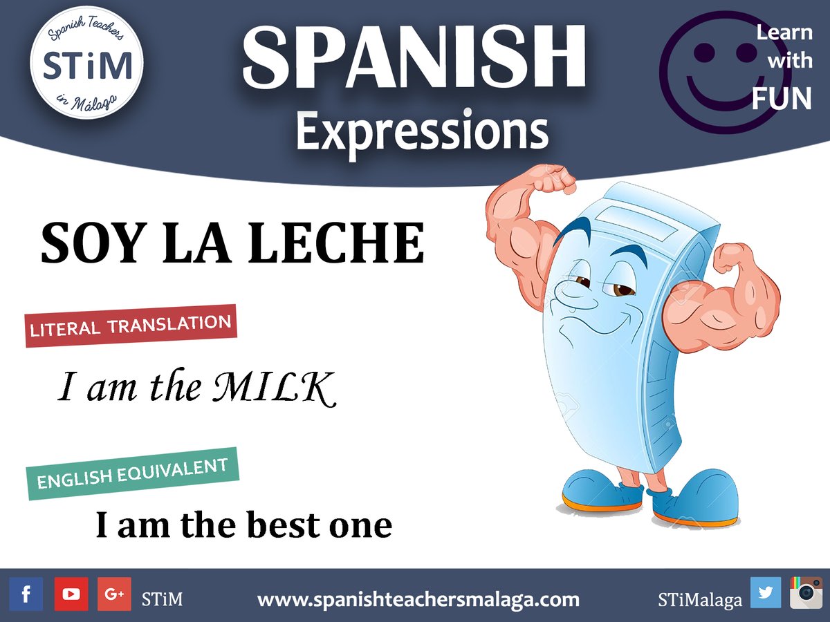 STiMalaga's tweet photo. Do you speak Spanish correctly but still do not understand the natives? Read our #minilesson:

"Soy la leche"

#spanish #malaga  #stim #LearnSpanish #Teachers #SpanishTeachers #Andaluciahoy #FelizMiercoles https://t.co/k3c0yR58Gz