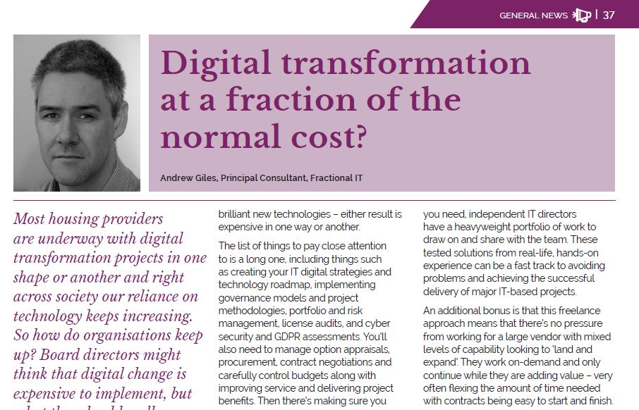 Digital transformation at a fraction of the normal cost? Read Andrew Giles’ article in the latest issue of Housing Technology here ow.ly/ue1j50xgKjf @fractionalit #housing #socialhousing #ukhousing