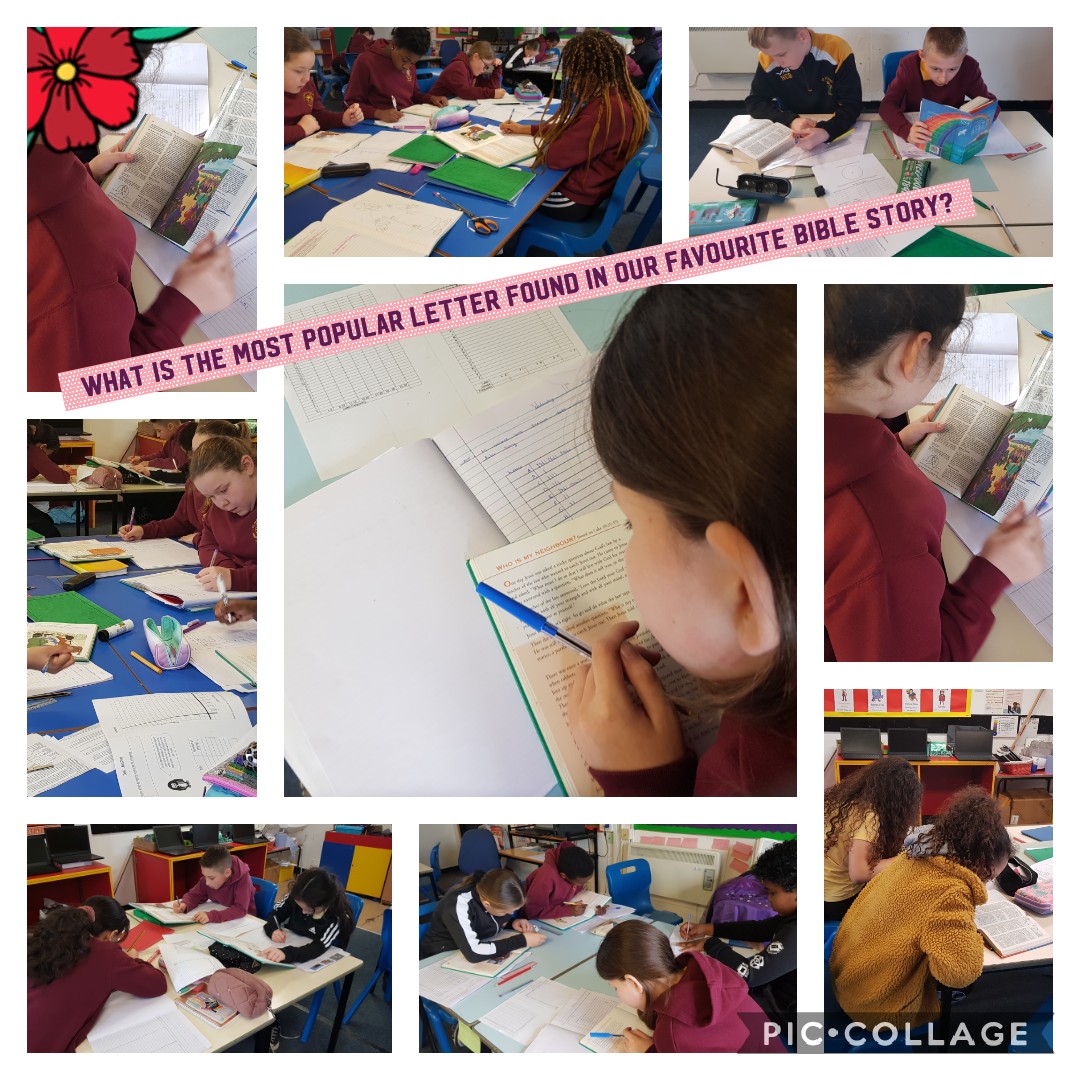 StAlbansSchool1's tweet photo. Year 6 are collecting data from The Bible and will then choose from different graph types to display their results. Who will choose a Pie Chart I wonder? #SACPSY6 #SACPSMATHS https://t.co/ylVPAe9TUz