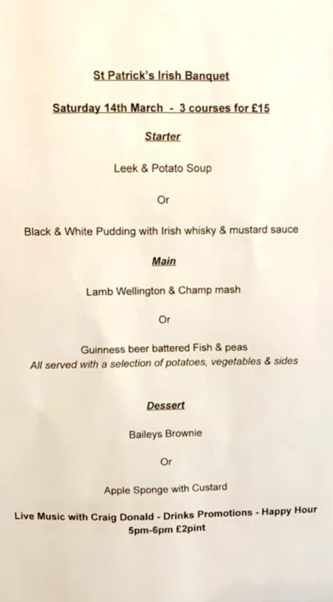 _thesuninn's tweet photo. St Paddy’s Day Menu ☘️

3 courses for just £15!
Call to book 01768 867055 https://t.co/36FtXRikKs