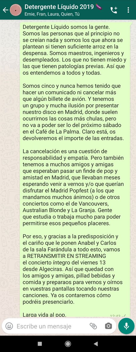 Detergentepop's tweet photo. Sentimos tener que publicar esto sobre el concierto de Madrid en @cafelapalma . ☹️ pero 💪. https://t.co/dmPeldwpV0