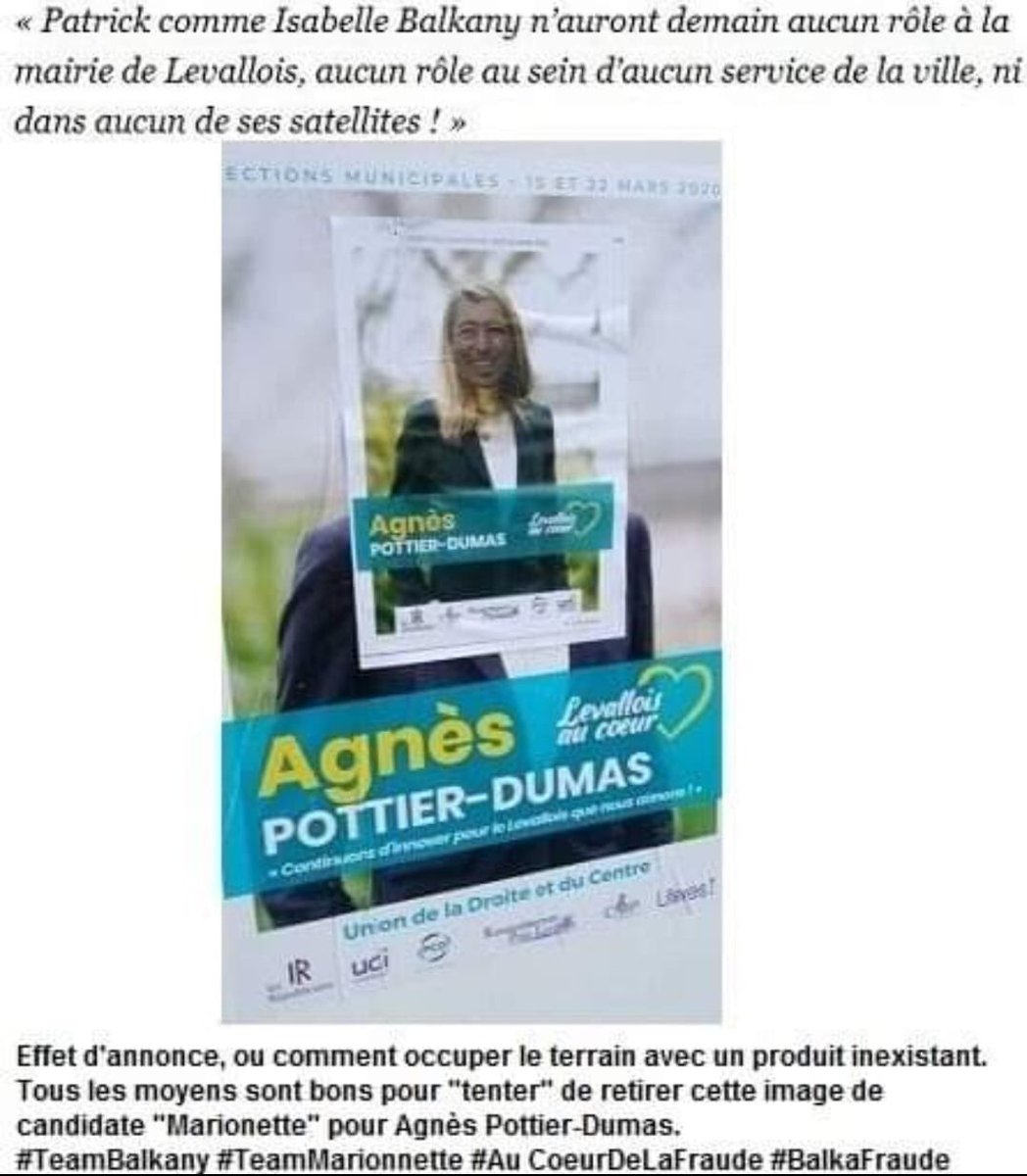 jcastanie's tweet photo. Pour ceux qui pensent que la candidate #Pottier n’est pas une candidate #Balkany Ste 😆😂 Bref de la manipulation habituelle de qualité assez bas de gamme 👻🙏😜😱🤩 #Levallois #Municipales2020 https://t.co/xMJBLj8JCn