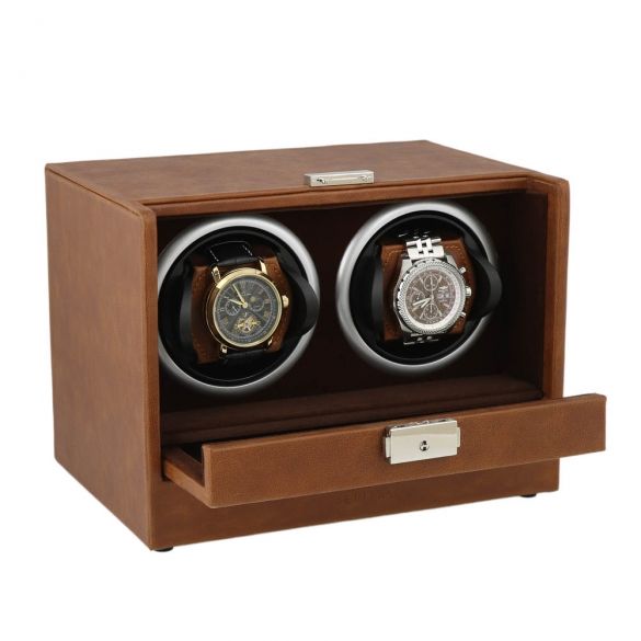 WatchWindersUK's tweet photo. Cognac Brown Genuine Leather Dual Watch Winder - Slide Away Door - Deep Brown Velvet Lining by Aevitas #watchwinder #luxury #leather #aevitas  https://t.co/VB4aIf3NuX https://t.co/k6rnKyBjXx