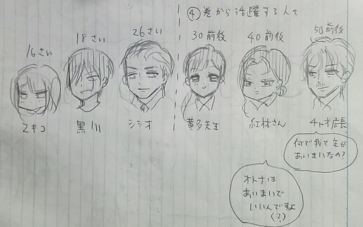 まだ発売されてないけど4巻は大人が物語にからんでくるのがいいなと思ってるんですよ、
これまでの主要キャラの最年長はシシオ26才だったし。
(といいつつ、オトメさん80才やクリーニング屋のおっちゃんもいたことを思い出したけどせっかく描いたからのせる) #ヤンガル 