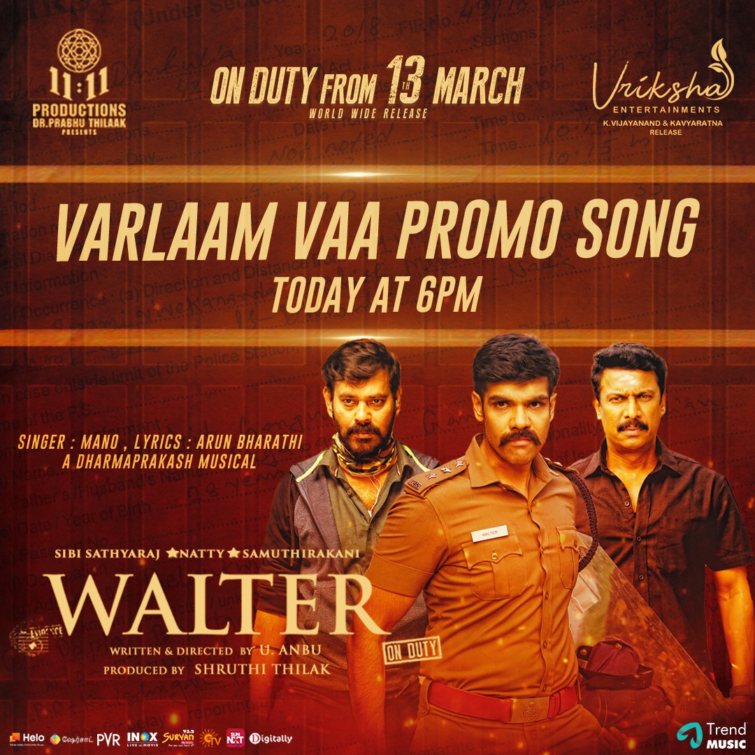 rs_prakash3's tweet photo. #WalterFromMarch13 @Sibi_Sathyaraj collaborates with @thondankani & @natty_nataraj Written & Helmed by #UAnbu Produced by #11:11Productions A #DharmaPrakash musical! @DoneChannel1 @SureshChandraa @ProRekha https://t.co/YQHsqBEA5A
