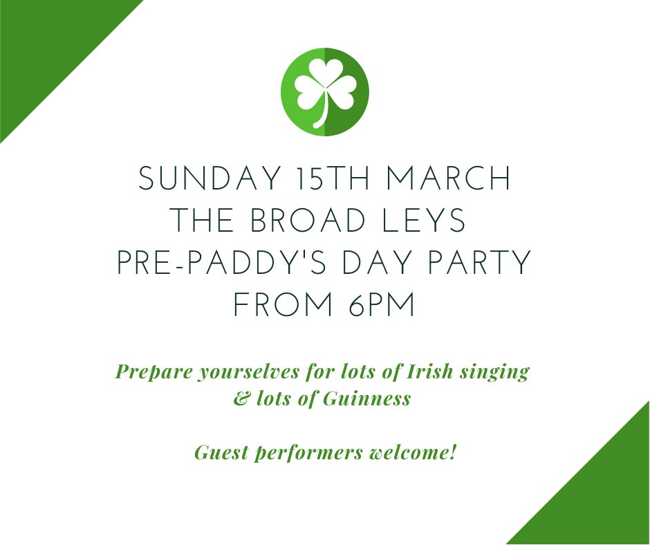 Come on down and see us this Sunday for our pre-paddy's day partay! We have Irish singing in the bar, guest performers are welcome! Sunday 15th March from 6PM 🇮🇪 ☘️🎤