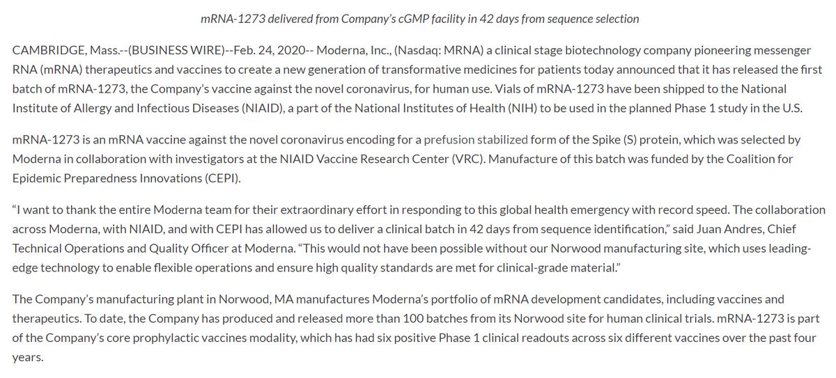 OnlyInBOS's tweet photo. Moderna Therapeutics, a Cambridge biotech company, has announced that they have released the first batch of a coronavirus vaccine and is currently being tested by the National Institute of Allergy and Infectious Diseases.

Massachusetts is here to save the world. https://t.co/PJUdJYpcUK