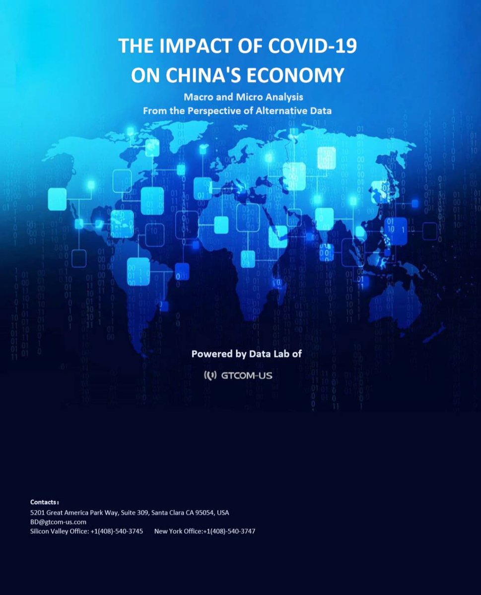 GTCOM_US's tweet photo. Alternative Data report:
The Impact of COVID-19 on China‘s economy

Powered by Data Lab of #GTCOM-US 

For more info: BD@gtcom-us.com
⬇️ https://t.co/eRvtFFDhii