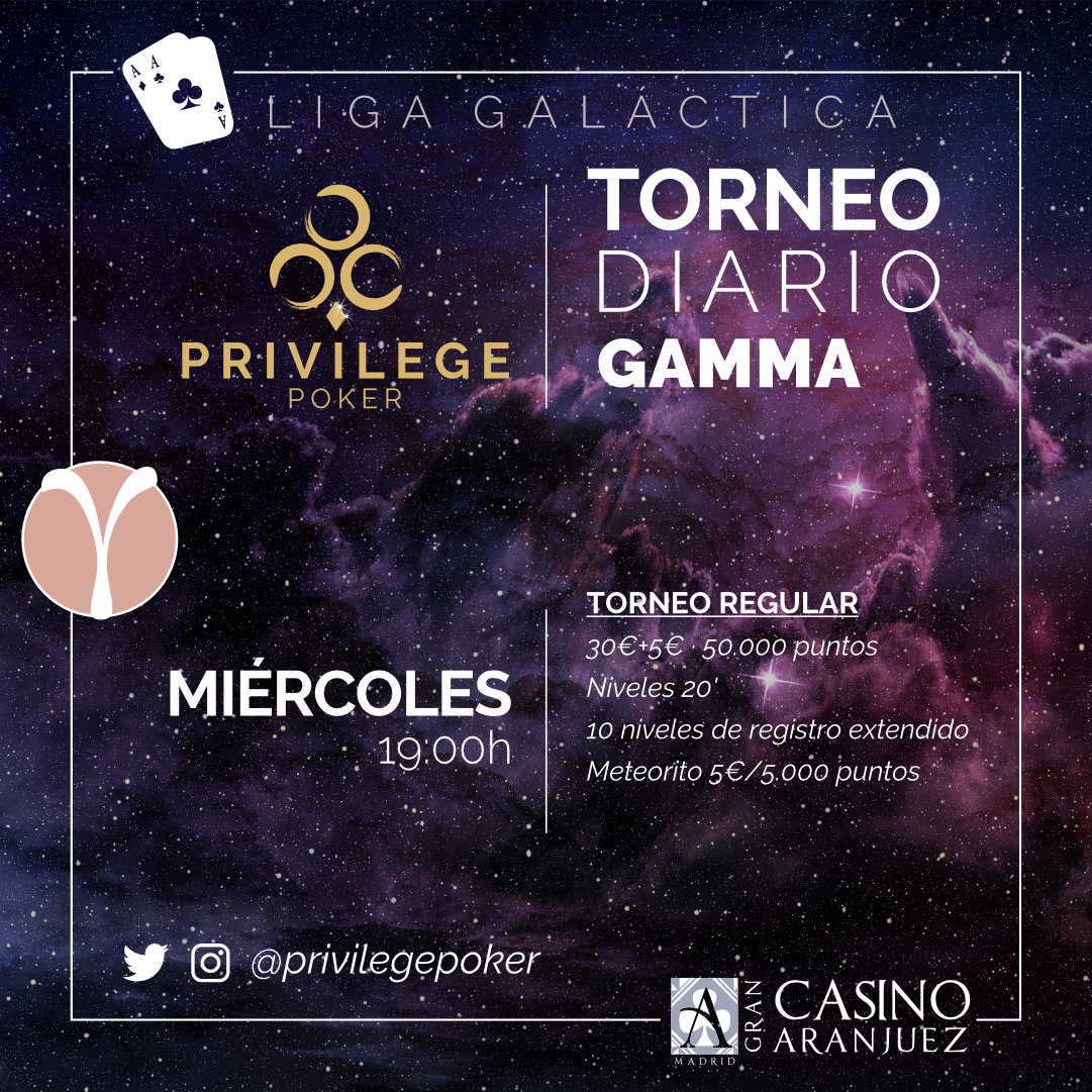 CasinoGVPoker's tweet photo. Nueva jornada de la
#LigaGaláctica🌠
TORNEO GAMMA
en @CasinoAranjuez
🎟 https://t.co/YM5pl8Fvpz
TORNEO MERCURIO
💰 €1,5K GTD en @CasinoGranVia
🎟 https://t.co/l7WkJGlKoG
#OmegaWeek https://t.co/VNc7mM0zXb
