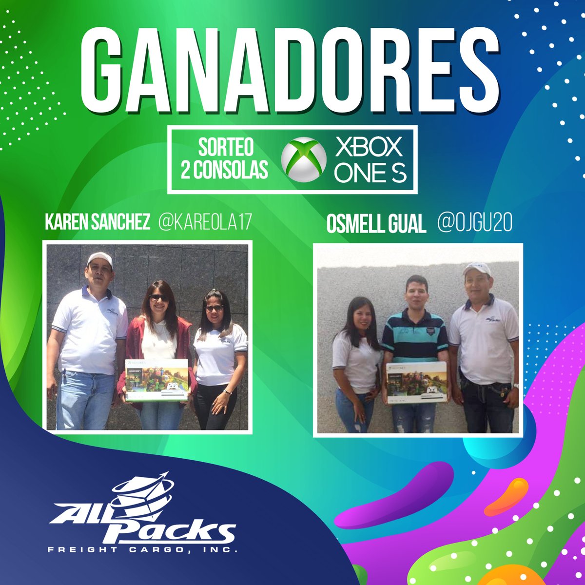 AllPacksFC's tweet photo. Ganadores del sorteo "2 Consolas XBOX ONE S", felicidades!
・Karen Sanchez @kareola17
・Osmell Gual @Ojgu20
.
Con All Packs no hay problemas de envíos! 📦 ✅ 100% Seguro!
.
#AllPacks #EnviosVenezuela https://t.co/4r6GriOGmL