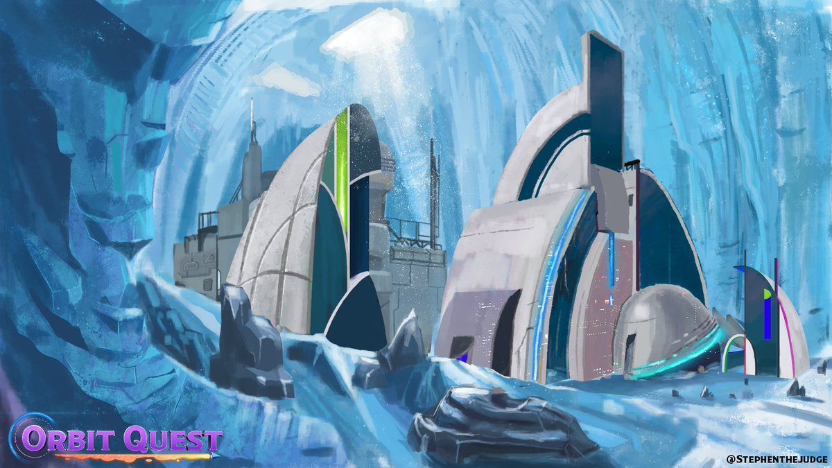 StephenTheJudge's tweet photo. This design is for the interior of a comet in the Arkon galaxy. I wanted to go for a very geometrical style for the architecture based on simple quarter circle motifs. #orbitquest #frostlabstudios https://t.co/u53ESGTEOT